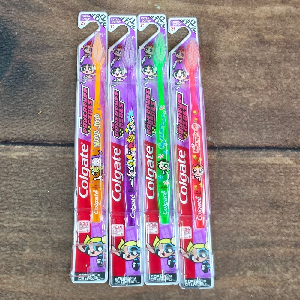 Colgate Toothbrush Kids Ages 3-8 Multicolor NEW Powerpuff Girls Mojo Jojo 4 Pack